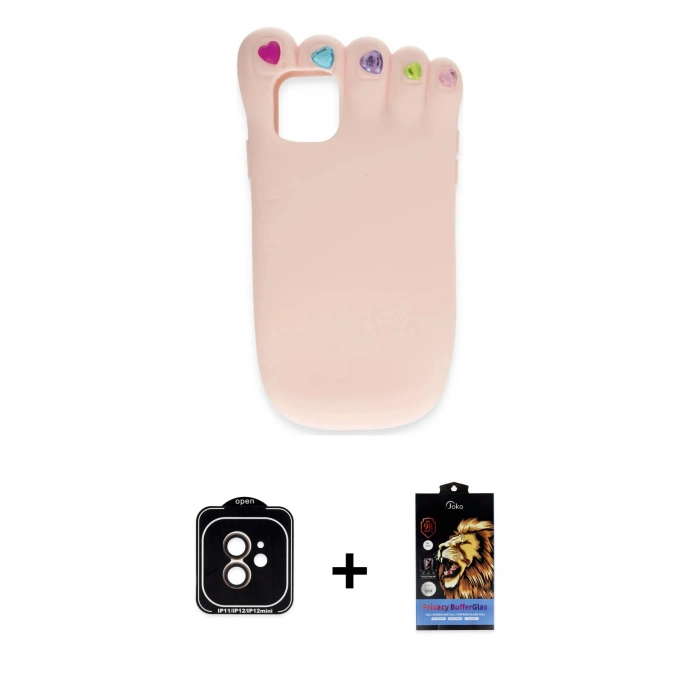 MARSİLYAN™- iPhone 11 Kılıf Akış Yansıma - Siyah Buffer Hayalet Cam Ekran Koruyucu + PVD Metal Kamera Lens - TU