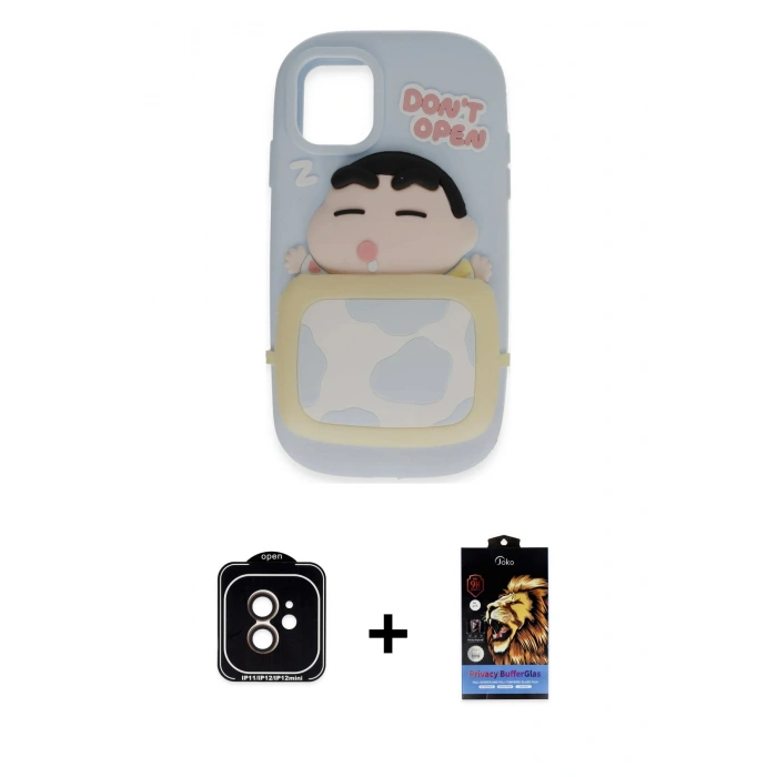 MARSİLYAN™- iPhone 11 Kılıf Akış Yansıma - Siyah Buffer Hayalet Cam Ekran Koruyucu + PVD Metal Kamera Lens - TU