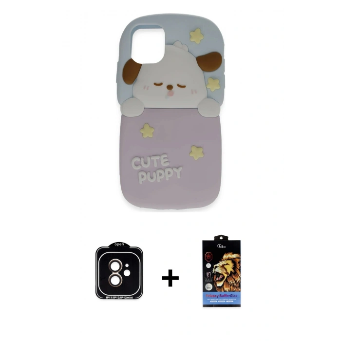MARSİLYAN™- iPhone 11 Kılıf Akış Yansıma - Siyah Buffer Hayalet Cam Ekran Koruyucu + PVD Metal Kamera Lens - TU