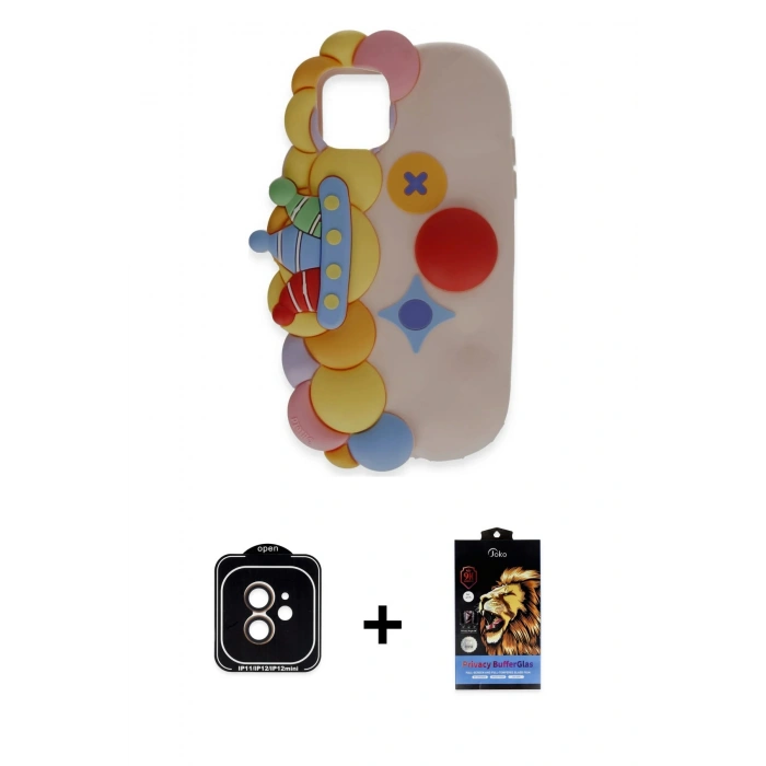 MARSİLYAN™- iPhone 11 Kılıf Akış Yansıma - Siyah Buffer Hayalet Cam Ekran Koruyucu + PVD Metal Kamera Lens - TU