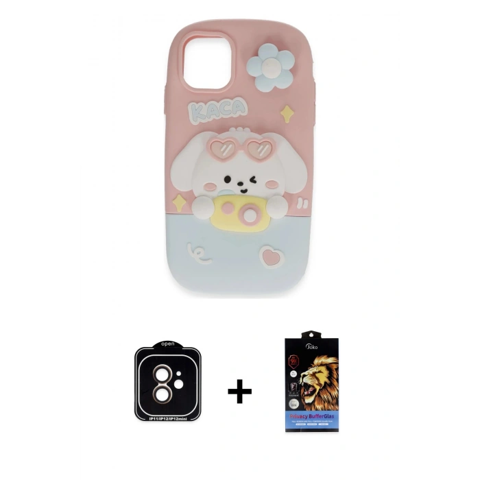 MARSİLYAN™- iPhone 11 Kılıf Akış Yansıma - Siyah Buffer Hayalet Cam Ekran Koruyucu + PVD Metal Kamera Lens - TU