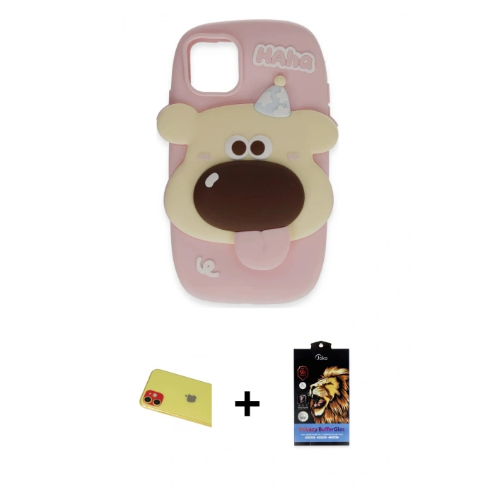 MARSİLYAN™- iPhone 11 Kılıf Akış Yansıma - Siyah Buffer Hayalet Cam Ekran Koruyucu + Rainbow Kamera Lens Koruma Cam - KI