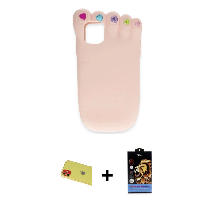 MARSİLYAN™- iPhone 11 Kılıf Akış Yansıma - Siyah Buffer Hayalet Cam Ekran Koruyucu + Rainbow Kamera Lens Koruma Cam - KI