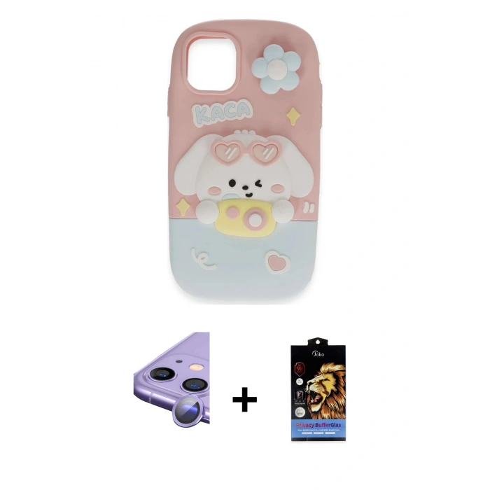 MARSİLYAN™- iPhone 11 Kılıf Akış Yansıma - Siyah Buffer Hayalet Cam Ekran Koruyucu + Raze Metal Kamera Lens - MR
