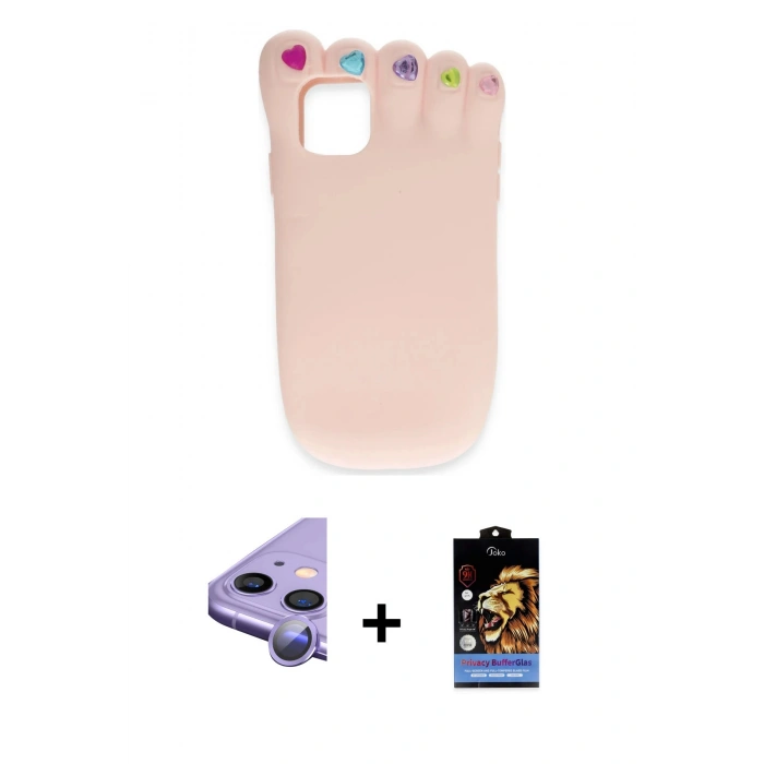 MARSİLYAN™- iPhone 11 Kılıf Akış Yansıma - Siyah Buffer Hayalet Cam Ekran Koruyucu + Raze Metal Kamera Lens - MR