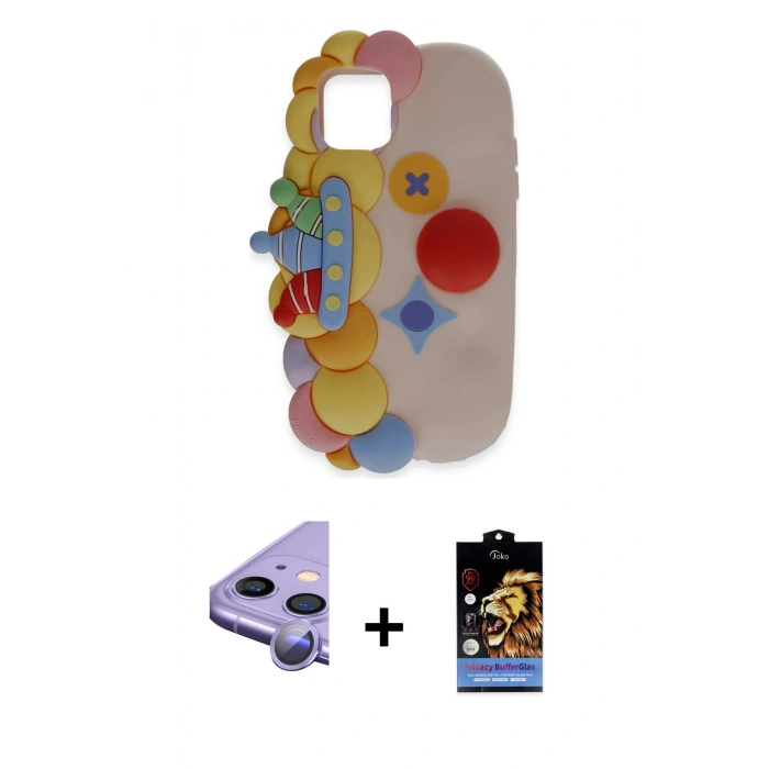 MARSİLYAN™- iPhone 11 Kılıf Akış Yansıma - Siyah Buffer Hayalet Cam Ekran Koruyucu + Raze Metal Kamera Lens - MR