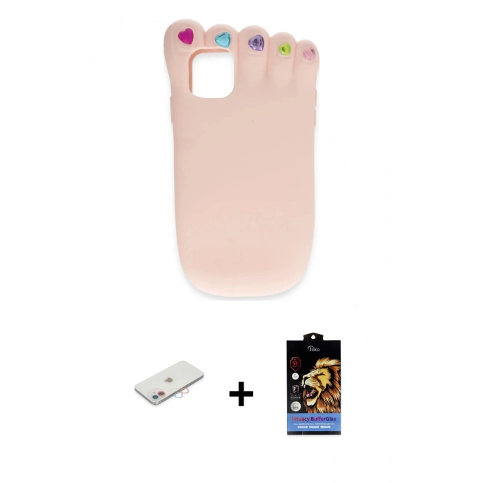 MARSİLYAN™- iPhone 11 Kılıf Akış Yansıma - Siyah Buffer Hayalet Cam Ekran Koruyucu + Renkli Kamera Lens Koruma Cam - PE
