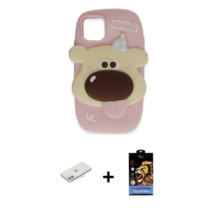 MARSİLYAN™- iPhone 11 Kılıf Akış Yansıma - Siyah Buffer Hayalet Cam Ekran Koruyucu + Renkli Kamera Lens Koruma Cam - PE