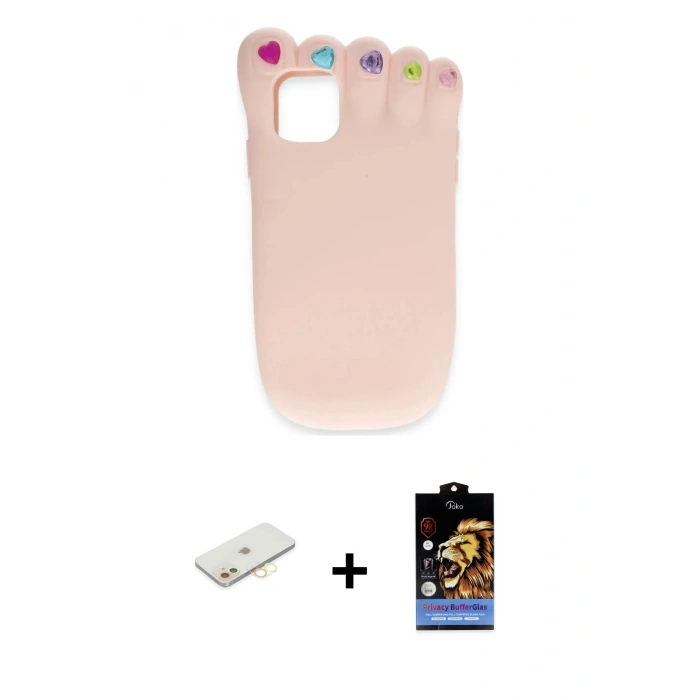 MARSİLYAN™- iPhone 11 Kılıf Akış Yansıma - Siyah Buffer Hayalet Cam Ekran Koruyucu + Renkli Kamera Lens Koruma Cam - SI