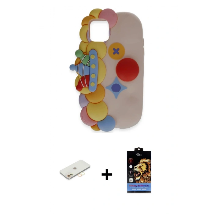 MARSİLYAN™- iPhone 11 Kılıf Akış Yansıma - Siyah Buffer Hayalet Cam Ekran Koruyucu + Renkli Kamera Lens Koruma Cam - SI