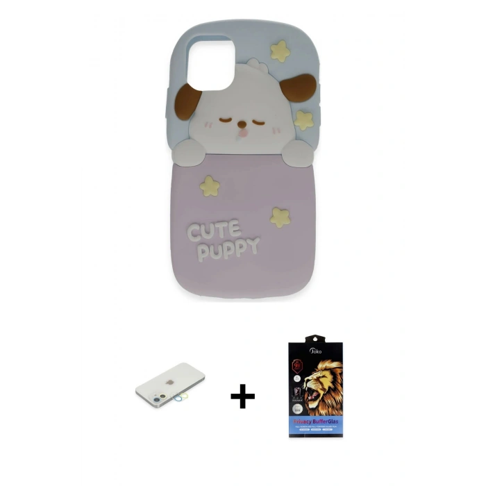 MARSİLYAN™- iPhone 11 Kılıf Akış Yansıma - Siyah Buffer Hayalet Cam Ekran Koruyucu + Sarı Renkli Kamera Lens Koruma Cam
