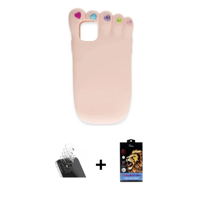 MARSİLYAN™- iPhone 11 Kılıf Akış Yansıma - Siyah Buffer Hayalet Cam Ekran Koruyucu + Kamera Lens Koruma Cam - SF