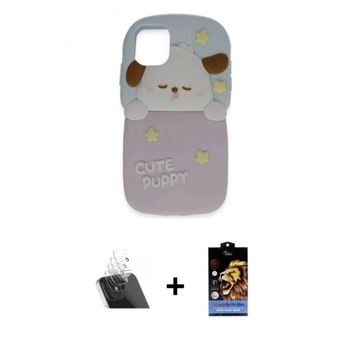 MARSİLYAN™- iPhone 11 Kılıf Akış Yansıma - Siyah Buffer Hayalet Cam Ekran Koruyucu + Kamera Lens Koruma Cam - SF