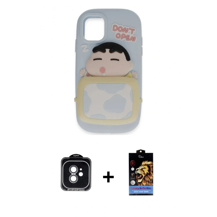 MARSİLYAN™- iPhone 11 Kılıf Akış Yansıma - Siyah Buffer Hayalet Cam Ekran Koruyucu + PVD Metal Kamera Lens - YL