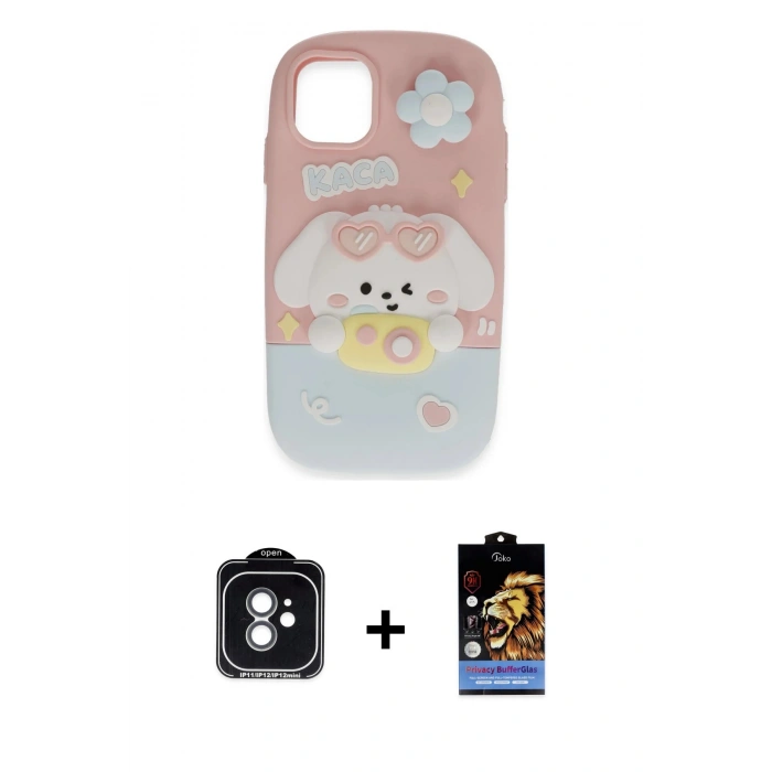 MARSİLYAN™- iPhone 11 Kılıf Akış Yansıma - Siyah Buffer Hayalet Cam Ekran Koruyucu + PVD Metal Kamera Lens - YL
