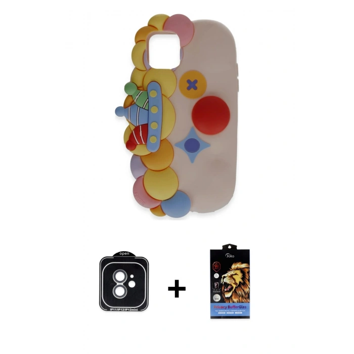 MARSİLYAN™- iPhone 11 Kılıf Akış Yansıma - Siyah Buffer Hayalet Cam Ekran Koruyucu + PVD Metal Kamera Lens - YL