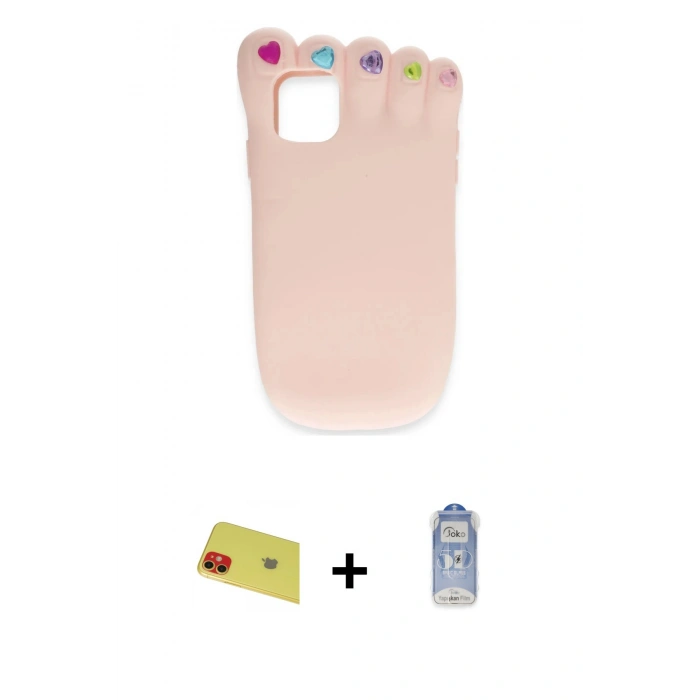 MARSİLYAN™- iPhone 11 Kılıf Akış Yansıma - Siyah Joko Magic 5D Cam + Kırmızı Rainbow Kamera Lens Koruma Cam
