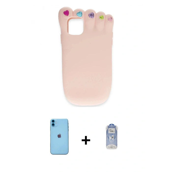 MARSİLYAN™- iPhone 11 Kılıf Akış Yansıma - Siyah Joko Magic 5D Cam + Neon Fosforlu Kamera Lens - MI