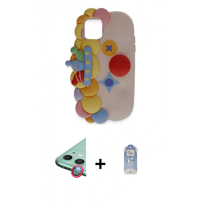 MARSİLYAN™- iPhone 11 Kılıf Akış Yansıma - Siyah Joko Magic 5D Cam + Raze Metal Kamera Lens - KI