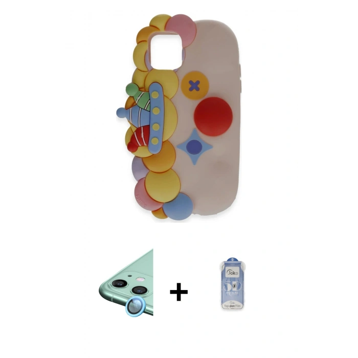 MARSİLYAN™- iPhone 11 Kılıf Akış Yansıma - Siyah Joko Magic 5D Cam + Raze Metal Kamera Lens - MI