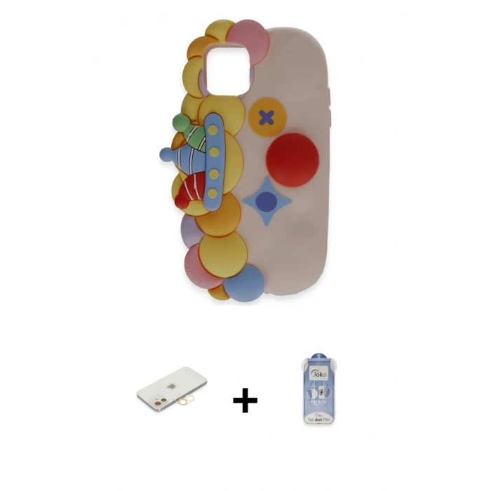 MARSİLYAN™- iPhone 11 Kılıf Akış Yansıma - Siyah Joko Magic 5D Cam + Renkli Kamera Lens Koruma Cam - SI