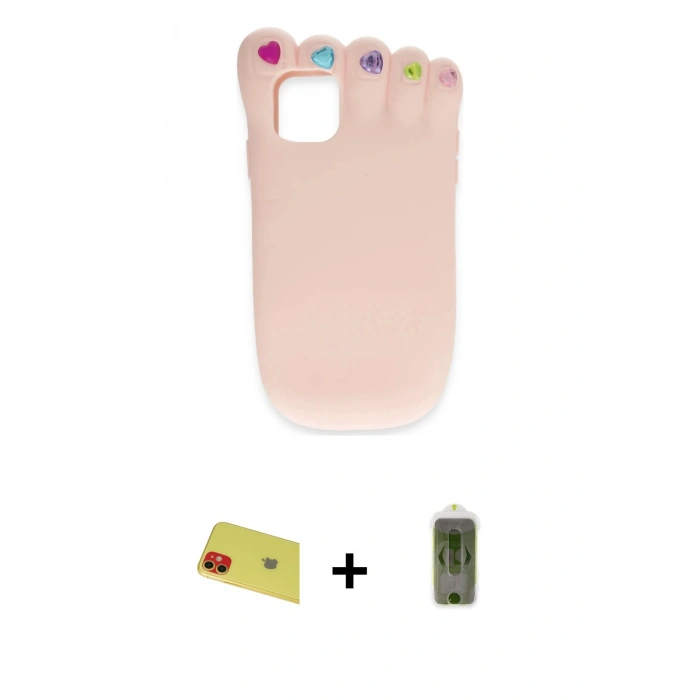 MARSİLYAN™- iPhone 11 Kılıf Akış Yansıma - Siyah Joko Magic 5D Hayalet Cam + Kırmızı Rainbow Kamera Lens Koruma Cam