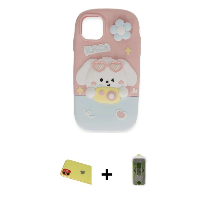 MARSİLYAN™- iPhone 11 Kılıf Akış Yansıma - Siyah Joko Magic 5D Hayalet Cam + Kırmızı Rainbow Kamera Lens Koruma Cam