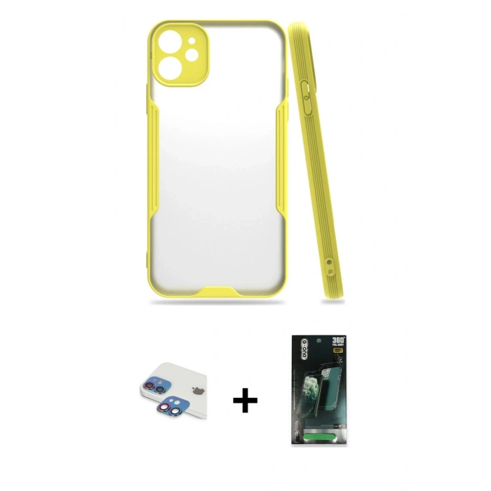 MARSİLYAN™- iPhone 11 Kılıf Atlas Asil Serisi - Şeffaf 360 Full Body Arka Koruyucu + Pers Alüminyum Kamera Lens - GI