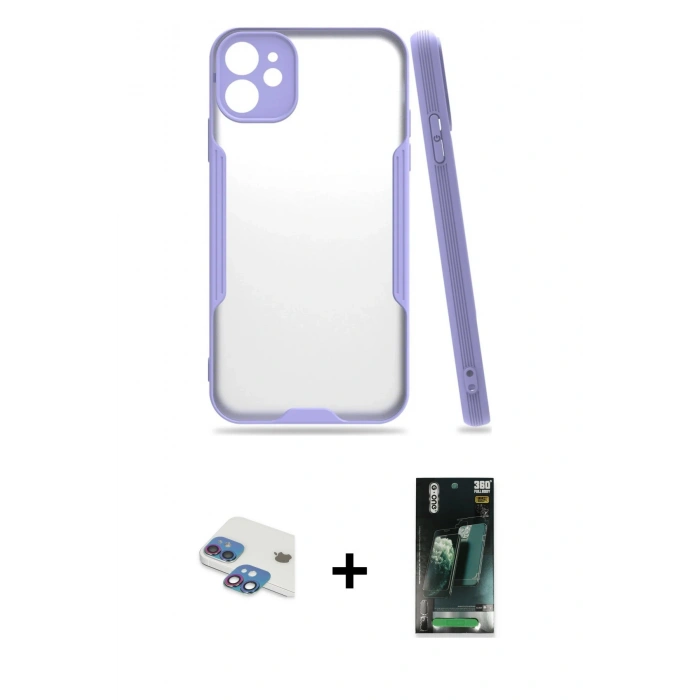 MARSİLYAN™- iPhone 11 Kılıf Atlas Asil Serisi - Şeffaf 360 Full Body Arka Koruyucu + Pers Alüminyum Kamera Lens - GI