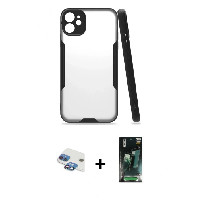 MARSİLYAN™- iPhone 11 Kılıf Atlas Asil Serisi - Şeffaf 360 Full Body Arka Koruyucu + Pers Alüminyum Kamera Lens - GI