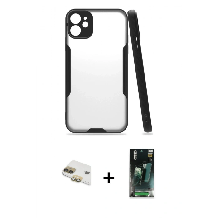 MARSİLYAN™- iPhone 11 Kılıf Atlas Asil Serisi - Şeffaf 360 Full Body Arka Koruyucu + Pers Alüminyum Kamera Lens - GD