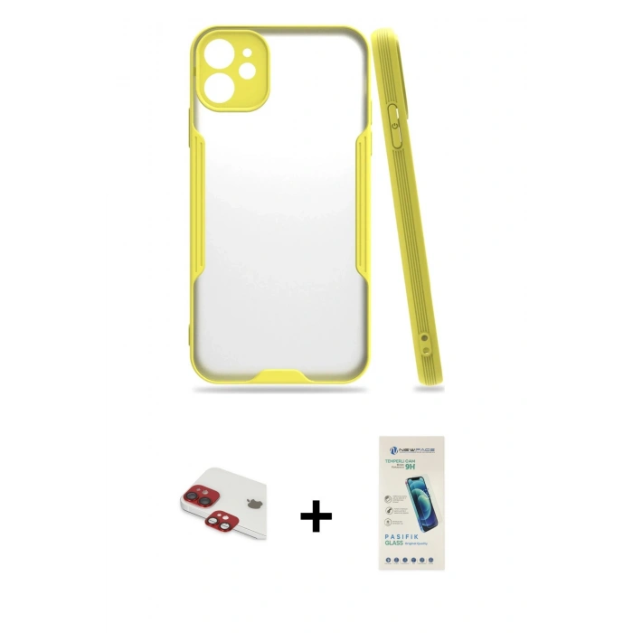 MARSİLYAN™- iPhone 11 Kılıf Atlas Asil Serisi - Şeffaf Pasifik Cam Ekran Koruyucu + Pers Alüminyum Kamera Lens - KI
