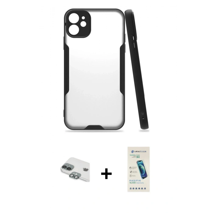 MARSİLYAN™- iPhone 11 Kılıf Atlas Asil Serisi - Şeffaf Pasifik Cam Ekran Koruyucu + Pers Alüminyum Kamera Lens - YL