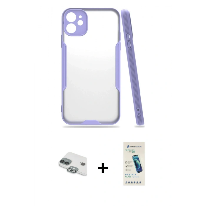 MARSİLYAN™- iPhone 11 Kılıf Atlas Asil Serisi - Şeffaf Pasifik Cam Ekran Koruyucu + Pers Alüminyum Kamera Lens - YL