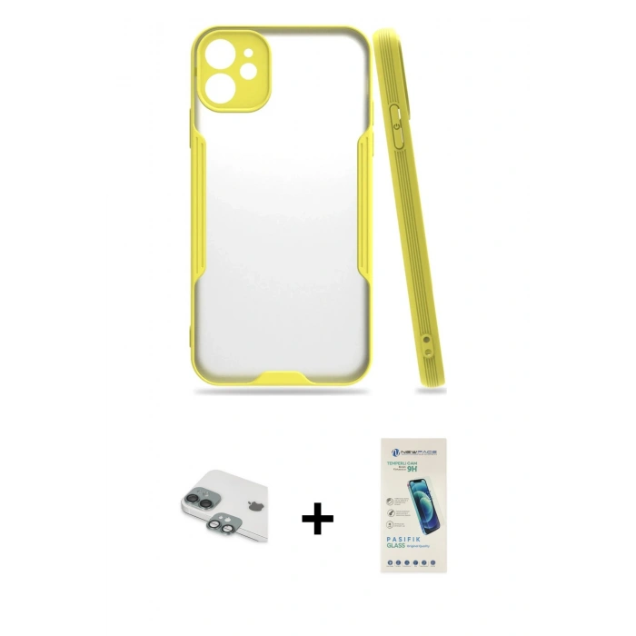 MARSİLYAN™- iPhone 11 Kılıf Atlas Asil Serisi - Şeffaf Pasifik Cam Ekran Koruyucu + Pers Alüminyum Kamera Lens - YL