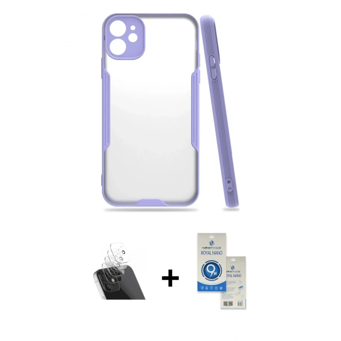 MARSİLYAN™- iPhone 11 Kılıf Atlas Asil Serisi - Şeffaf Royal Nano Ekran Koruyucu + Kamera Lens Koruma Cam - SF