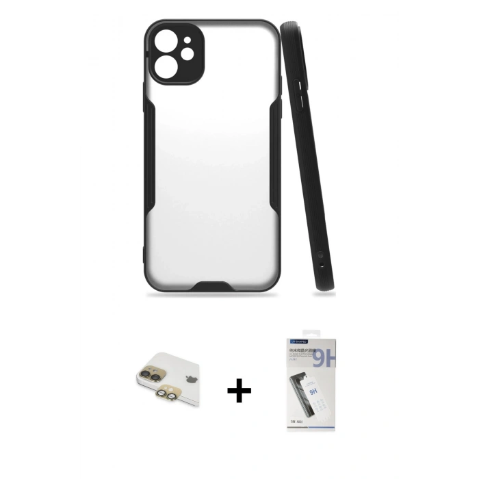 MARSİLYAN™- iPhone 11 Kılıf Atlas Asil Serisi - Şeffaf Uv Polymer Nano Ekran Koruyucu + Pers Alüminyum Kamera Lens - GD