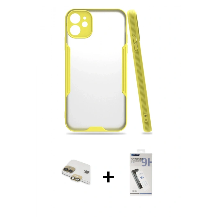 MARSİLYAN™- iPhone 11 Kılıf Atlas Asil Serisi - Şeffaf Uv Polymer Nano Ekran Koruyucu + Pers Alüminyum Kamera Lens - GD