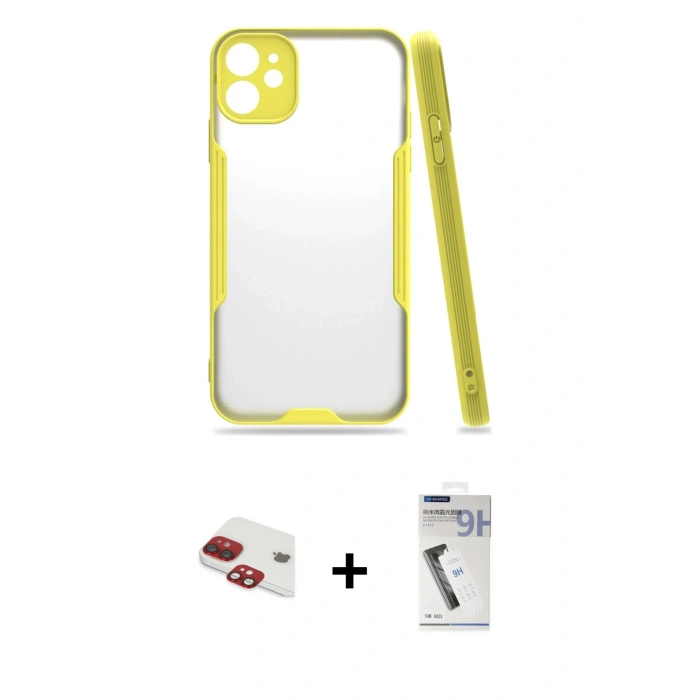 MARSİLYAN™- iPhone 11 Kılıf Atlas Asil Serisi - Şeffaf Uv Polymer Nano Ekran Koruyucu + Pers Alüminyum Kamera Lens - KI