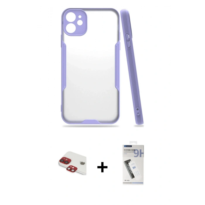 MARSİLYAN™- iPhone 11 Kılıf Atlas Asil Serisi - Şeffaf Uv Polymer Nano Ekran Koruyucu + Pers Alüminyum Kamera Lens - KI