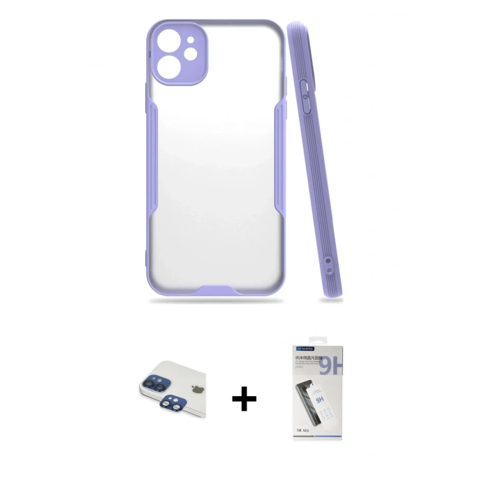 MARSİLYAN™- iPhone 11 Kılıf Atlas Asil Serisi - Şeffaf Uv Polymer Nano Ekran Koruyucu + Pers Alüminyum Kamera Lens - LT