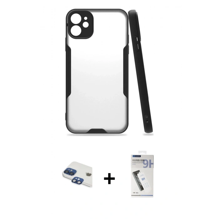 MARSİLYAN™- iPhone 11 Kılıf Atlas Asil Serisi - Şeffaf Uv Polymer Nano Ekran Koruyucu + Pers Alüminyum Kamera Lens - LT