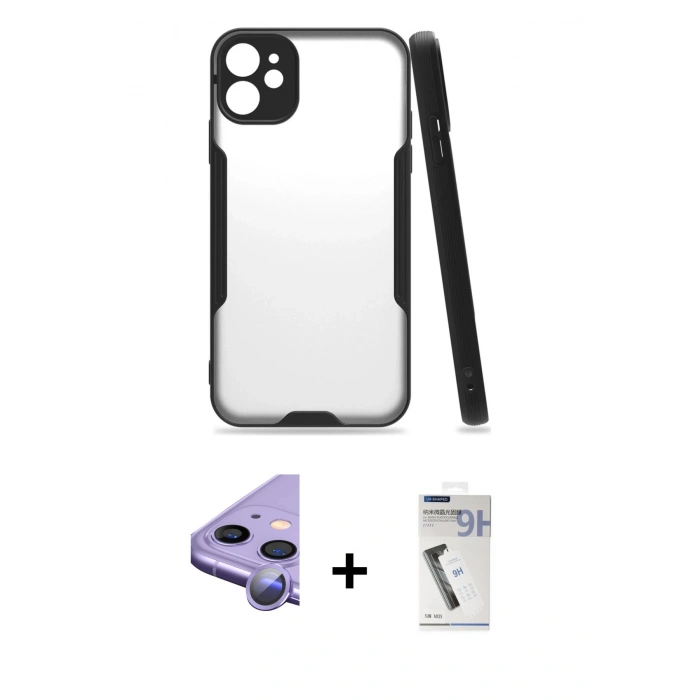 MARSİLYAN™- iPhone 11 Kılıf Atlas Asil Serisi - Şeffaf Uv Polymer Nano Ekran Koruyucu + Raze Metal Kamera Lens - MR