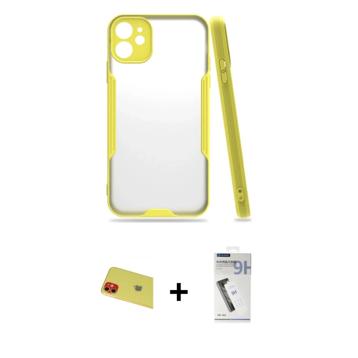 MARSİLYAN™- iPhone 11 Kılıf Atlas Asil Serisi - Şeffaf Uv Polymer Nano Ekran Koruyucu + Rainbow Kamera Lens Koruma Cam - KI