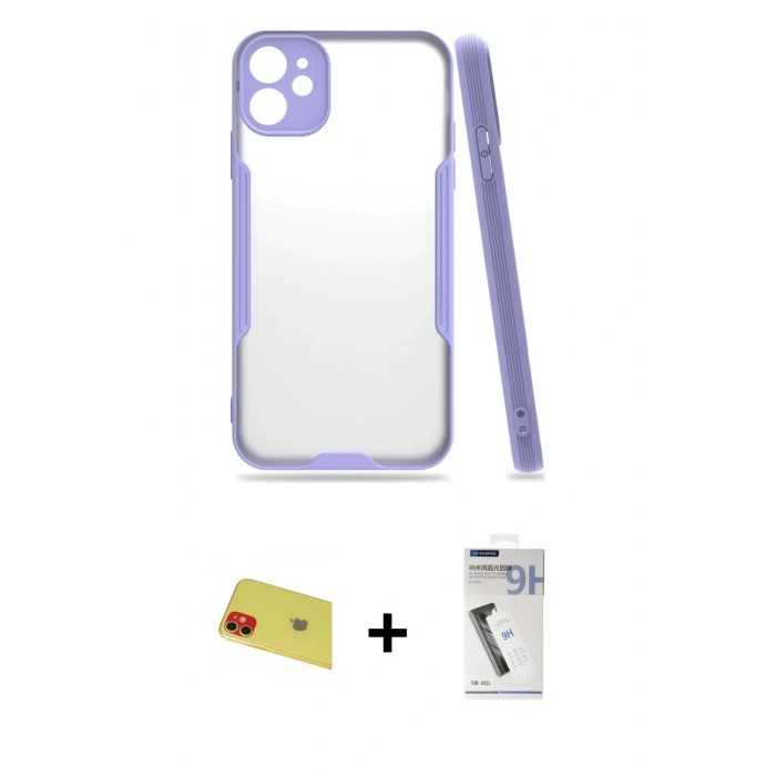 MARSİLYAN™- iPhone 11 Kılıf Atlas Asil Serisi - Şeffaf Uv Polymer Nano Ekran Koruyucu + Rainbow Kamera Lens Koruma Cam - KI