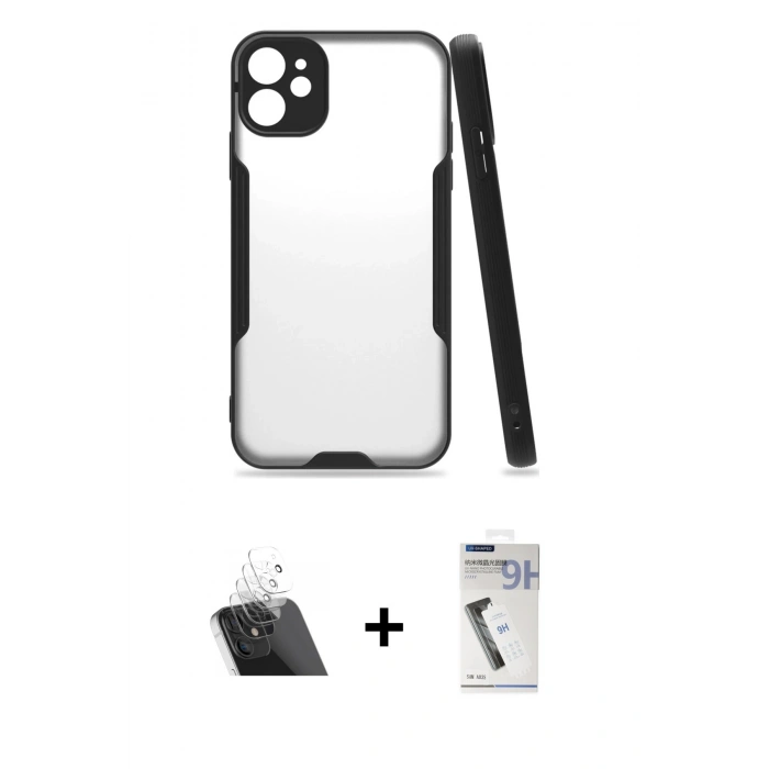 MARSİLYAN™- iPhone 11 Kılıf Atlas Asil Serisi - Şeffaf Uv Polymer Nano Ekran Koruyucu + Kamera Lens Koruma Cam - SF
