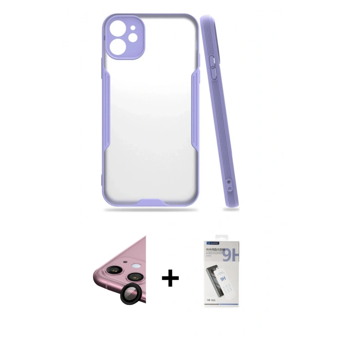 MARSİLYAN™- iPhone 11 Kılıf Atlas Asil Serisi - Şeffaf Uv Polymer Nano Ekran Koruyucu + Raze Metal Kamera Lens - SH