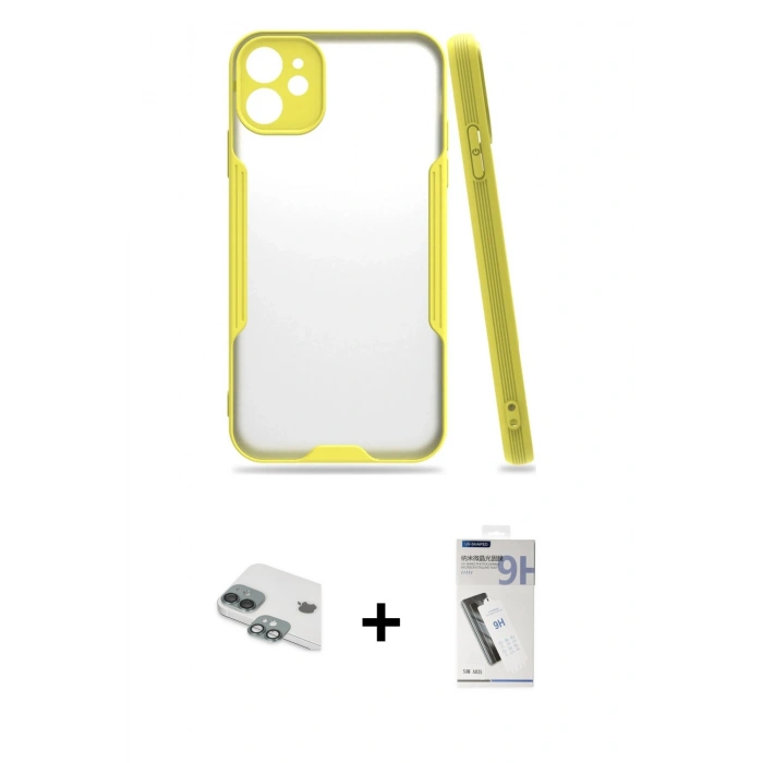 MARSİLYAN™- iPhone 11 Kılıf Atlas Asil Serisi - Şeffaf Uv Polymer Nano Ekran Koruyucu + Pers Alüminyum Kamera Lens - YL