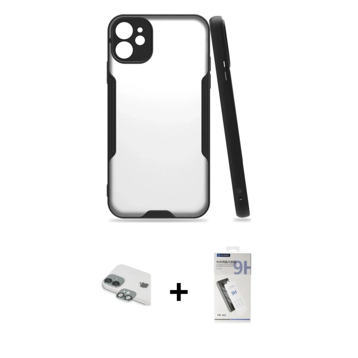 MARSİLYAN™- iPhone 11 Kılıf Atlas Asil Serisi - Şeffaf Uv Polymer Nano Ekran Koruyucu + Pers Alüminyum Kamera Lens - YL