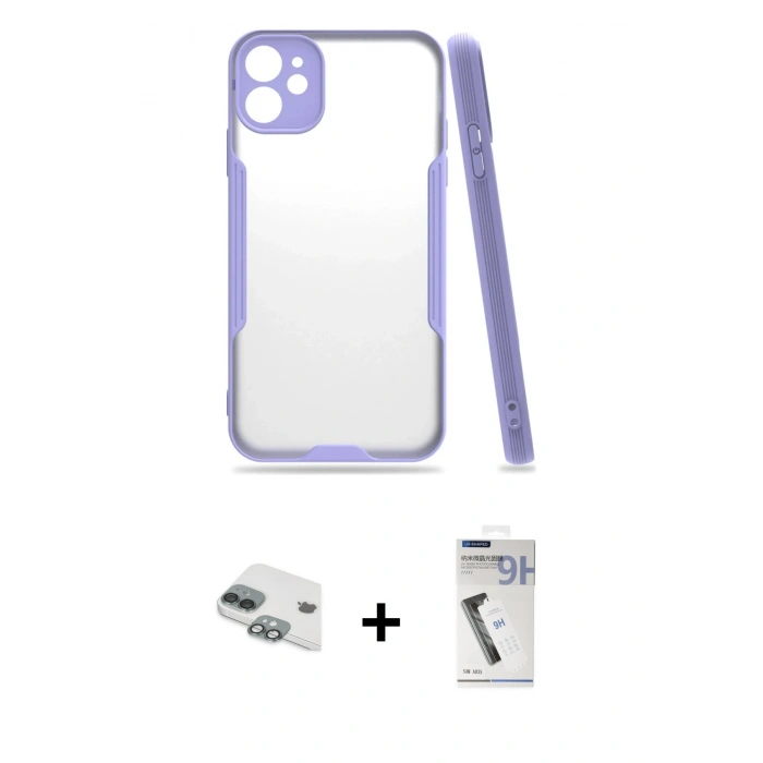 MARSİLYAN™- iPhone 11 Kılıf Atlas Asil Serisi - Şeffaf Uv Polymer Nano Ekran Koruyucu + Pers Alüminyum Kamera Lens - YL